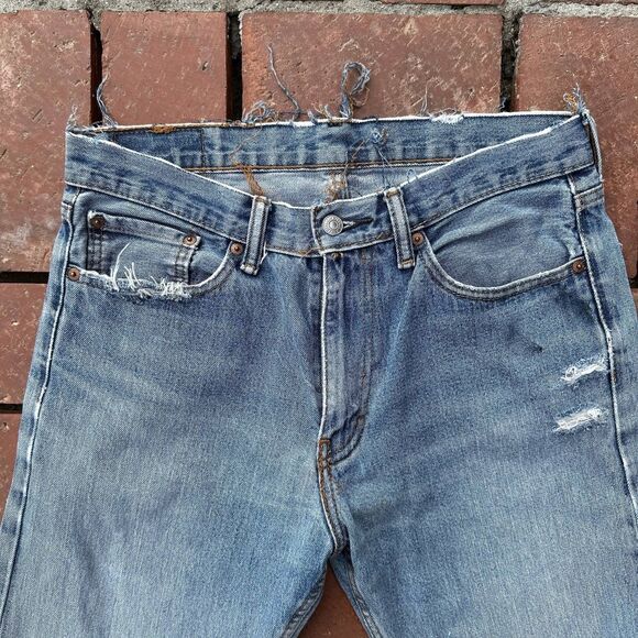 Levi’s 505 Distressed Blue Jeans W31 L34 Raw Hem Snakeskin Patch Vintage Style - Picture 3 of 6